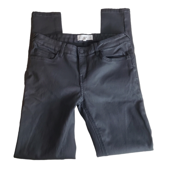 Mng Skinny Jeans‎ Womens 8 Kim Waxed Coated Stretch Denim Black Lowrise Mango - Picture 1 of 8